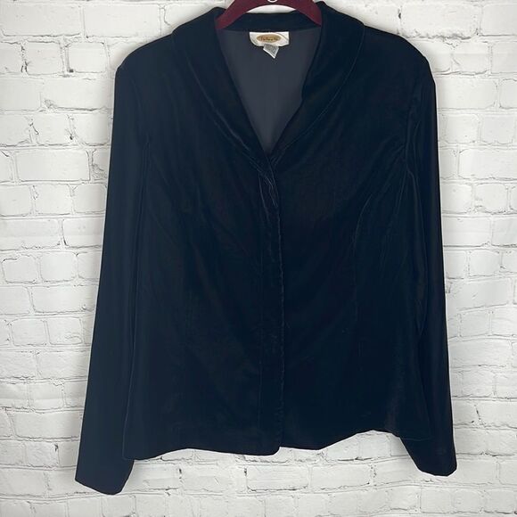 Talbots Black Velvet Blazer Button Up Size 12 - Picture 2 of 6